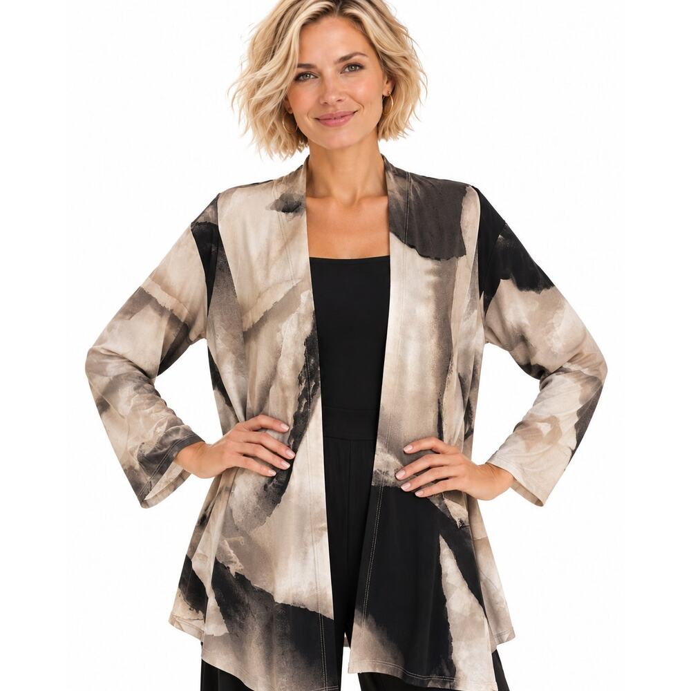 Clara Sun Woo Jacket Womens Size LP Earthy Abstract Artsy Open Topper Cardigan